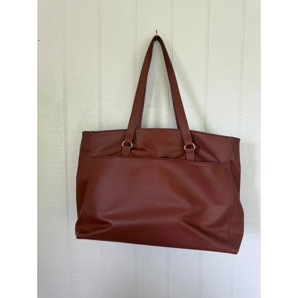 Bundle Cognac Saffiano Laptop Tote Bag and Floral Zip Around Wallet Set - Picture 3 of 8